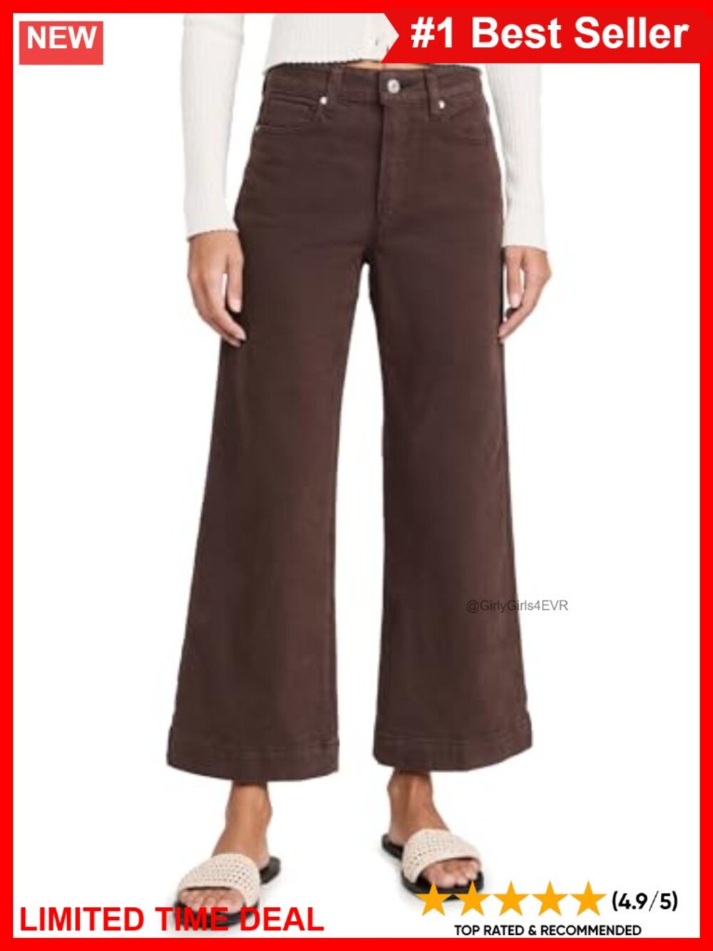 High Waisted Wide Leg Palazzo Jeans Flat Front Zipper Regular Fit